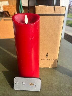 Luminara Red Flameless Pillar Candle with Remote